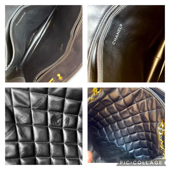 CHANEL Shopper Bag Double Chain Quilted Black Lambskin Large Tote CC Authentic - Picture 7 of 16